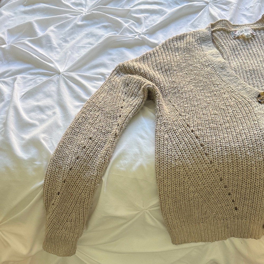 Pink Rose Taupe Knit Cardigan Sweater - Picture 2 of 6